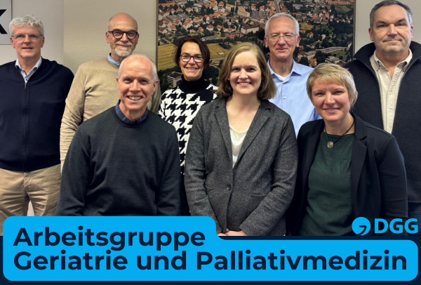 Gemeinsamer Einsatz für DGG-Arbeitsgruppe Geriatrie und Palliativmedizin (v. l.): Dr. Olaf Hagen, Dr. Hartwig Orth, Dr. Mathias Pfisterer, Dr. Katharina Reh, Dr. Anne-Sophie Schmidt, Dr. Achim Rehländer, Dr. Monika Fuchs und Dr. Friedemann Ernst. 